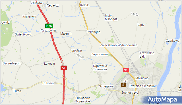 mapa Zajączkowo gmina Tczew, Zajączkowo gmina Tczew na mapie Targeo