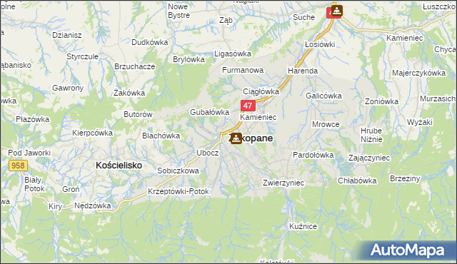 mapa Zakopanego, Zakopane na mapie Targeo