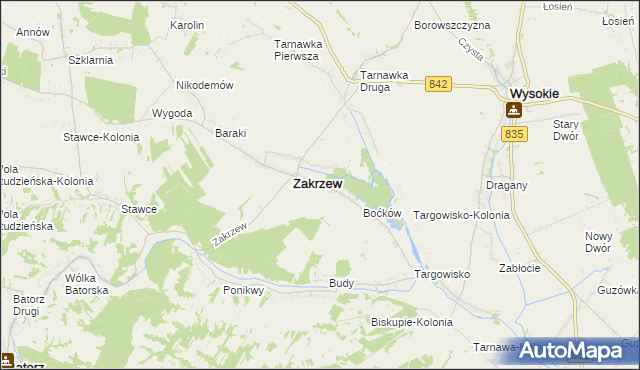 mapa Zakrzew-Kolonia gmina Zakrzew, Zakrzew-Kolonia gmina Zakrzew na mapie Targeo