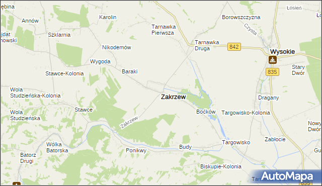 mapa Zakrzew powiat lubelski, Zakrzew powiat lubelski na mapie Targeo