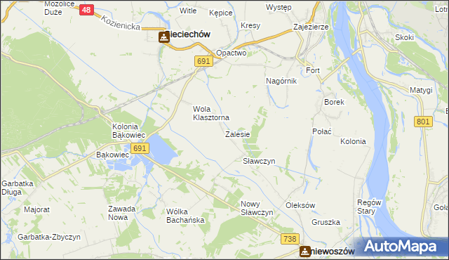 mapa Zalesie gmina Gniewoszów, Zalesie gmina Gniewoszów na mapie Targeo