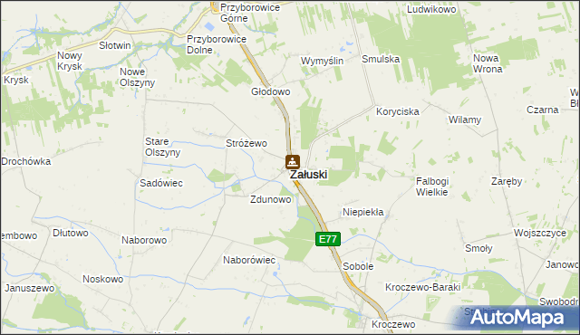 mapa Załuski powiat płoński, Załuski powiat płoński na mapie Targeo