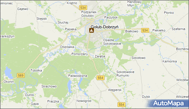 mapa Zaręba gmina Golub-Dobrzyń, Zaręba gmina Golub-Dobrzyń na mapie Targeo