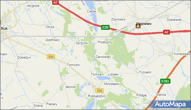 mapa Żarnowiec gmina Dopiewo, Żarnowiec gmina Dopiewo na mapie Targeo
