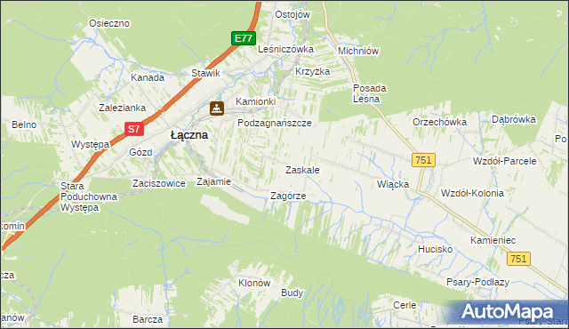 mapa Zaskale gmina Łączna, Zaskale gmina Łączna na mapie Targeo