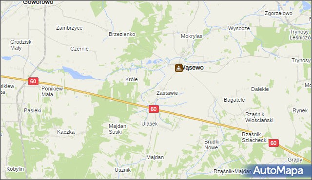 mapa Zastawie gmina Wąsewo, Zastawie gmina Wąsewo na mapie Targeo