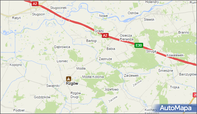 mapa Zastruże gmina Rzgów, Zastruże gmina Rzgów na mapie Targeo