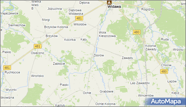 mapa Zborów gmina Widawa, Zborów gmina Widawa na mapie Targeo