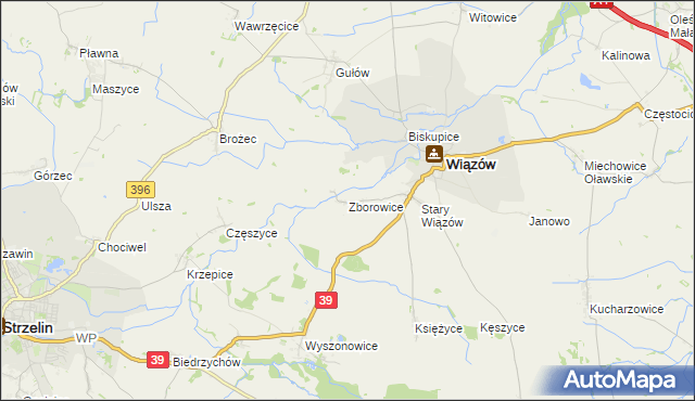 mapa Zborowice gmina Wiązów, Zborowice gmina Wiązów na mapie Targeo