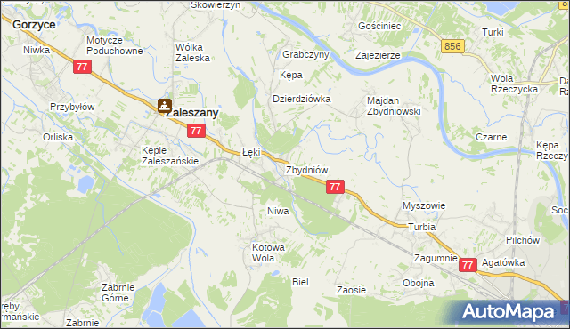 mapa Zbydniów gmina Zaleszany, Zbydniów gmina Zaleszany na mapie Targeo
