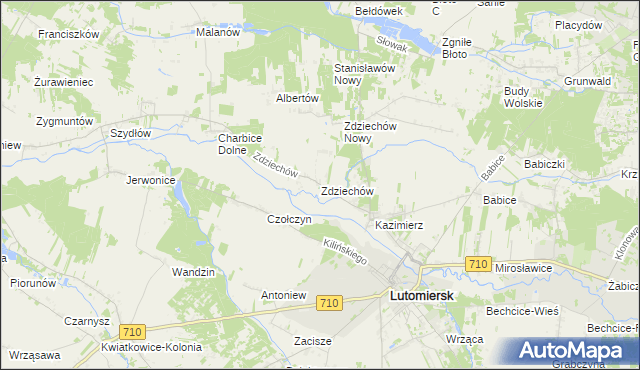 mapa Zdziechów gmina Lutomiersk, Zdziechów gmina Lutomiersk na mapie Targeo