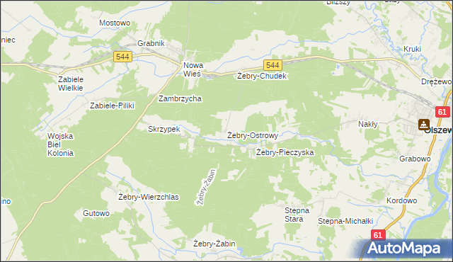 mapa Żebry-Ostrowy, Żebry-Ostrowy na mapie Targeo