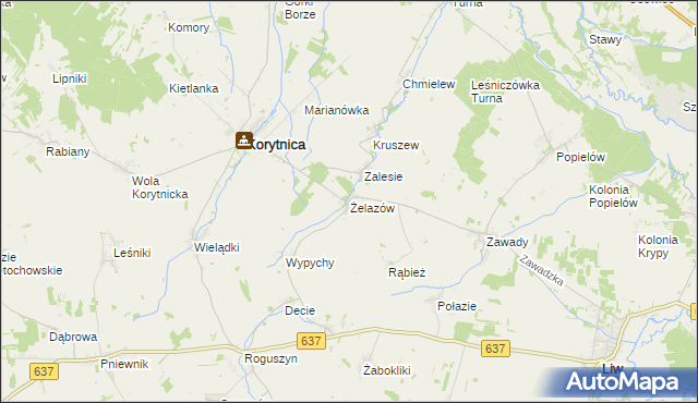 mapa Żelazów gmina Korytnica, Żelazów gmina Korytnica na mapie Targeo