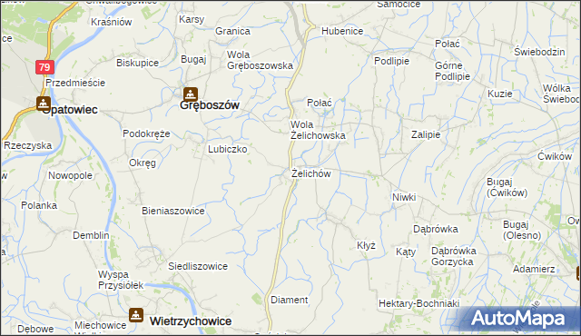 mapa Żelichów gmina Gręboszów, Żelichów gmina Gręboszów na mapie Targeo
