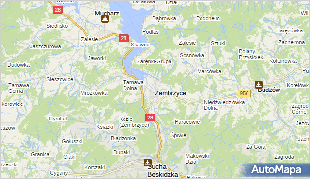 mapa Zembrzyce, Zembrzyce na mapie Targeo