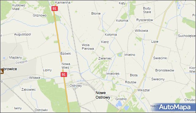 mapa Zieleniec gmina Nowe Ostrowy, Zieleniec gmina Nowe Ostrowy na mapie Targeo