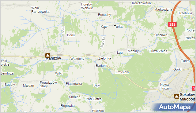 mapa Zielonka gmina Raniżów, Zielonka gmina Raniżów na mapie Targeo