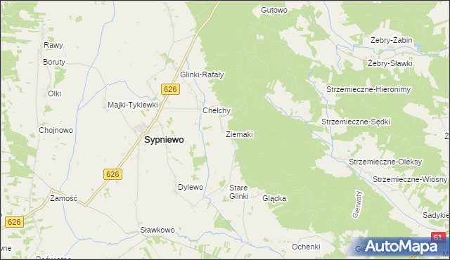 mapa Ziemaki gmina Sypniewo, Ziemaki gmina Sypniewo na mapie Targeo