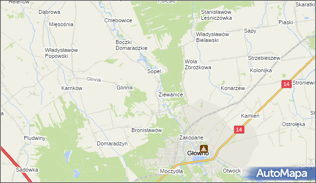 mapa Ziewanice, Ziewanice na mapie Targeo