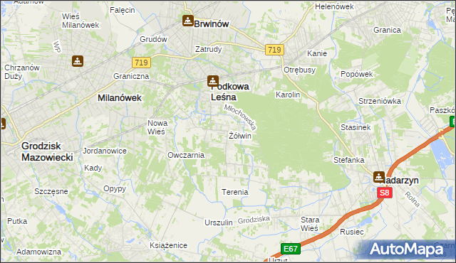 mapa Żółwin gmina Brwinów, Żółwin gmina Brwinów na mapie Targeo