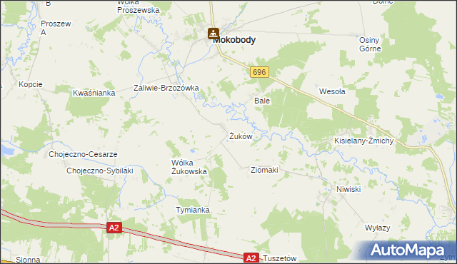 mapa Żuków gmina Mokobody, Żuków gmina Mokobody na mapie Targeo