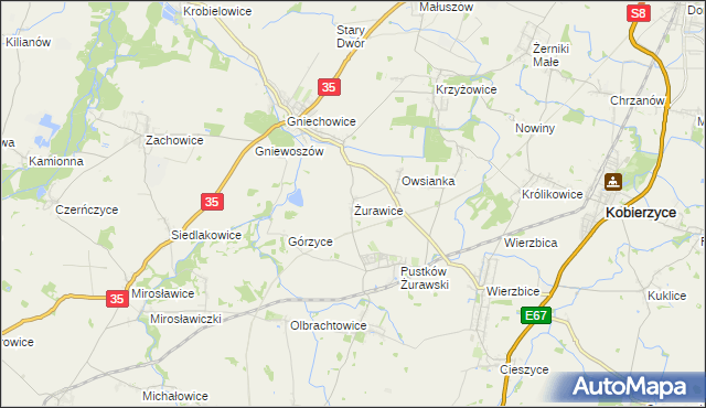 mapa Żurawice gmina Kobierzyce, Żurawice gmina Kobierzyce na mapie Targeo