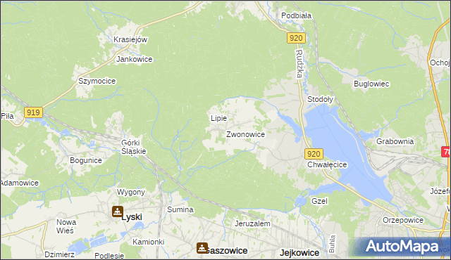 mapa Zwonowice, Zwonowice na mapie Targeo