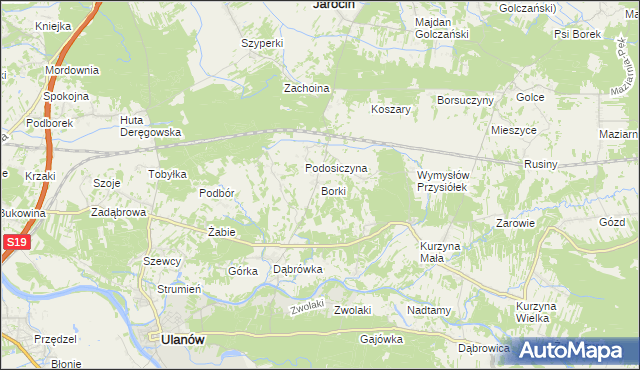 mapa Borki gmina Ulanów, Borki gmina Ulanów na mapie Targeo