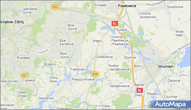 mapa Golasowice, Golasowice na mapie Targeo