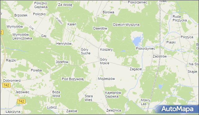 mapa Góry Mokre, Góry Mokre na mapie Targeo