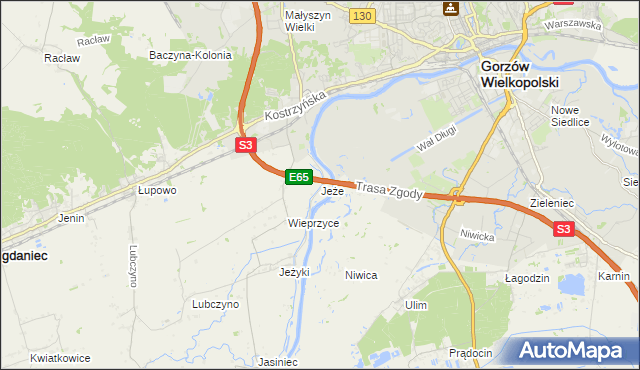 mapa Jeże gmina Bogdaniec, Jeże gmina Bogdaniec na mapie Targeo