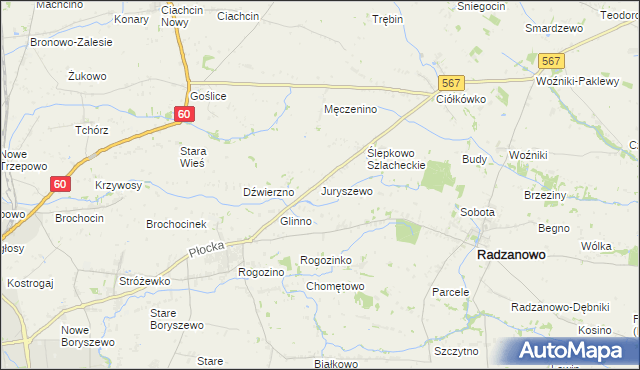 mapa Juryszewo, Juryszewo na mapie Targeo