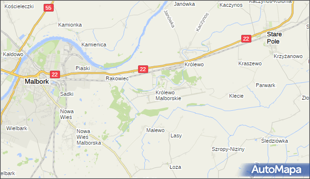 mapa Królewo Malborskie, Królewo Malborskie na mapie Targeo