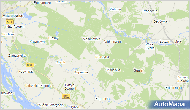 mapa Kruszyna gmina Trojanów, Kruszyna gmina Trojanów na mapie Targeo