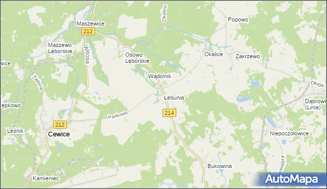 mapa Łebunia, Łebunia na mapie Targeo