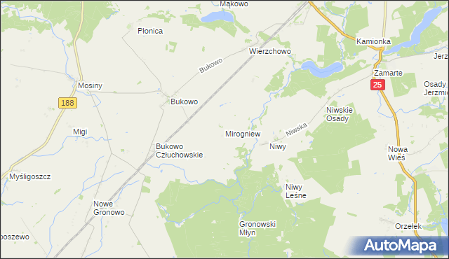 mapa Mirogniew gmina Człuchów, Mirogniew gmina Człuchów na mapie Targeo