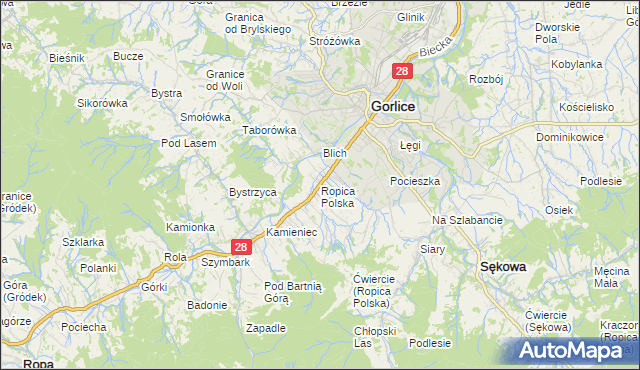 mapa Ropica Polska, Ropica Polska na mapie Targeo