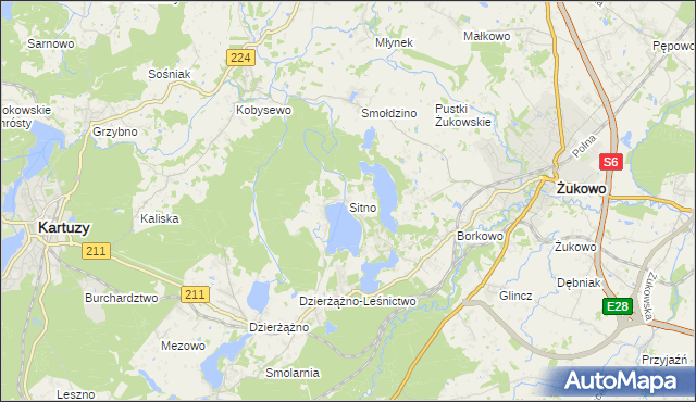 mapa Sitno gmina Kartuzy, Sitno gmina Kartuzy na mapie Targeo