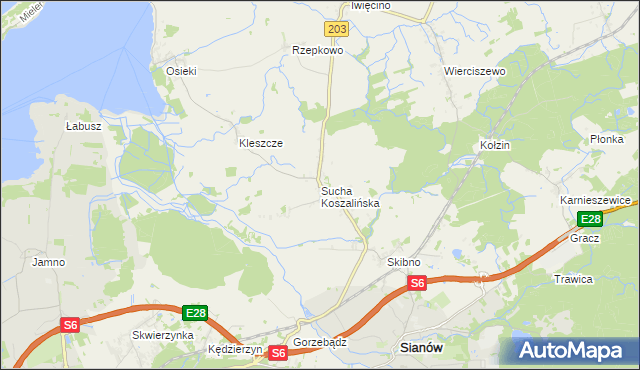 mapa Sucha Koszalińska, Sucha Koszalińska na mapie Targeo