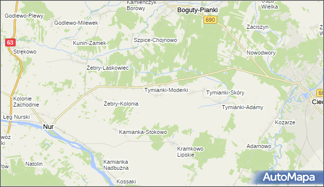 mapa Tymianki-Okunie, Tymianki-Okunie na mapie Targeo