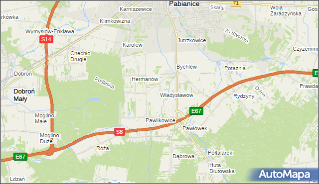 mapa Władysławów gmina Pabianice, Władysławów gmina Pabianice na mapie Targeo