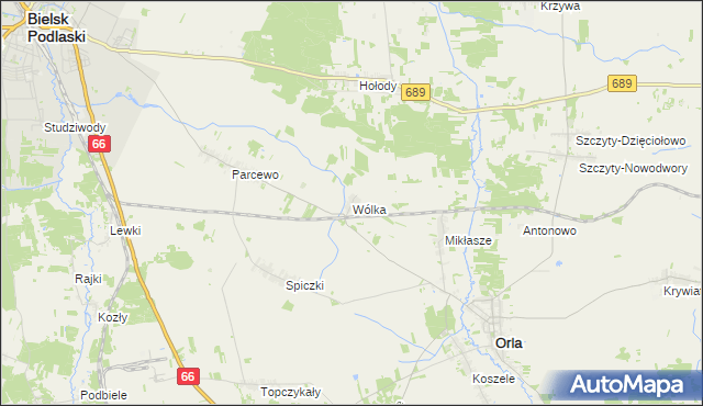 mapa Wólka gmina Orla, Wólka gmina Orla na mapie Targeo