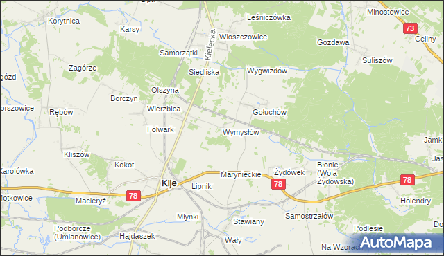 mapa Wymysłów gmina Kije, Wymysłów gmina Kije na mapie Targeo