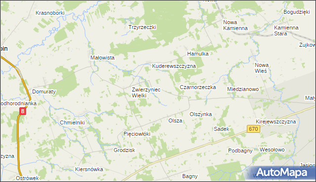 mapa Zwierzyniec Mały gmina Dąbrowa Białostocka, Zwierzyniec Mały gmina Dąbrowa Białostocka na mapie Targeo