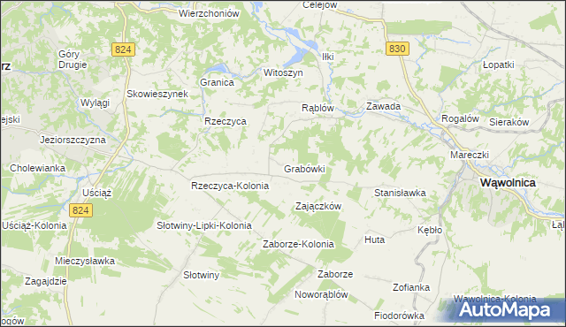 mapa Grabówki gmina Wąwolnica, Grabówki gmina Wąwolnica na mapie Targeo