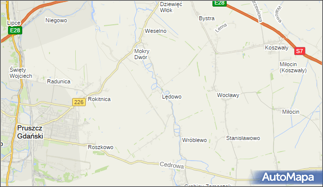 mapa Lędowo gmina Pruszcz Gdański, Lędowo gmina Pruszcz Gdański na mapie Targeo