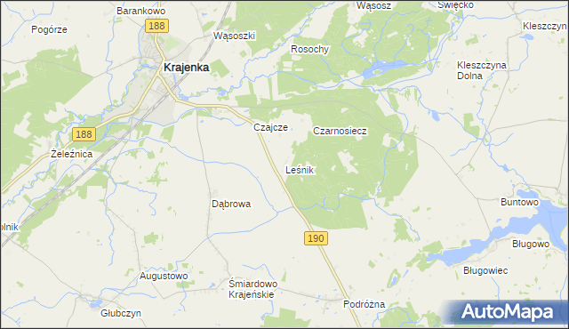 mapa Leśnik gmina Krajenka, Leśnik gmina Krajenka na mapie Targeo
