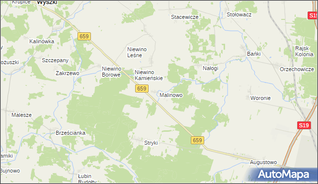 mapa Malinowo gmina Bielsk Podlaski, Malinowo gmina Bielsk Podlaski na mapie Targeo