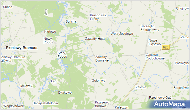 mapa Zawady Dworskie gmina Płoniawy-Bramura, Zawady Dworskie gmina Płoniawy-Bramura na mapie Targeo
