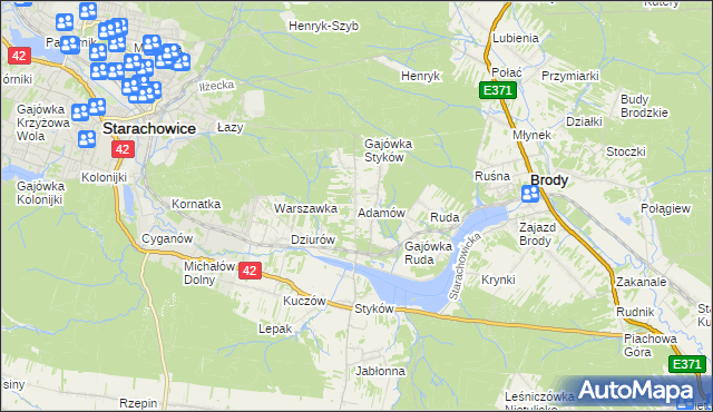 mapa Adamów gmina Brody, Adamów gmina Brody na mapie Targeo